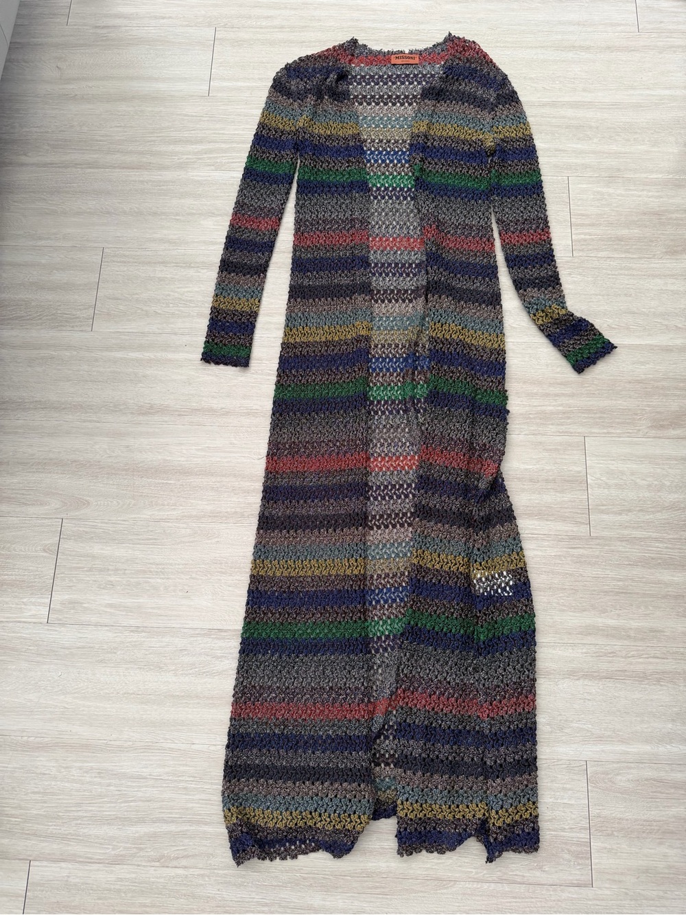 Missoni Open-Knit Cardigan in Metallic Rainbow Stripes